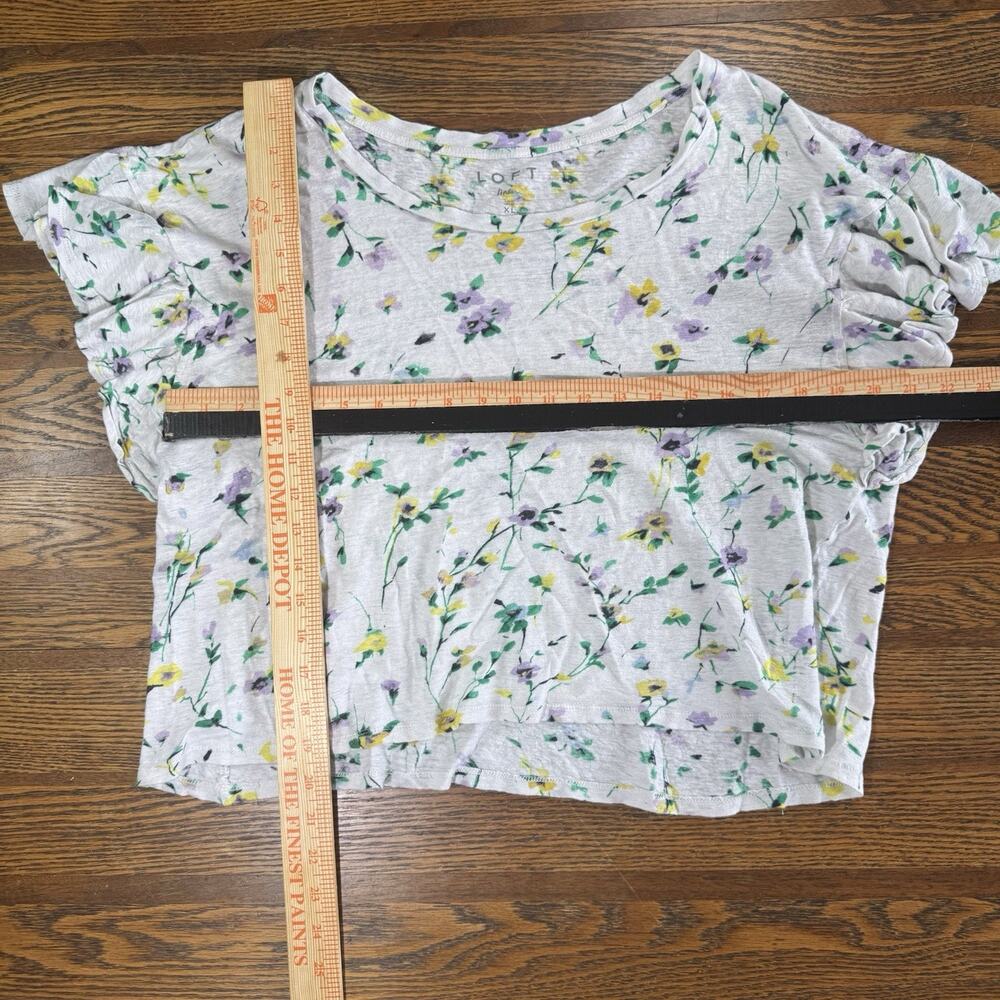 Loft Linen Floral Crop Top Ruffled Short Sleeve 100# Linen Women’s Size XL - Picture 7 of 7